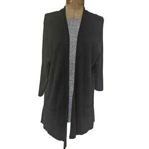 J Jill Wearever Cardigan Womens XL Black Open Front Cotton Blend Knit Sweater